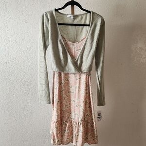 Wallflower Sage and Blush Floral Long Sleeve Dress